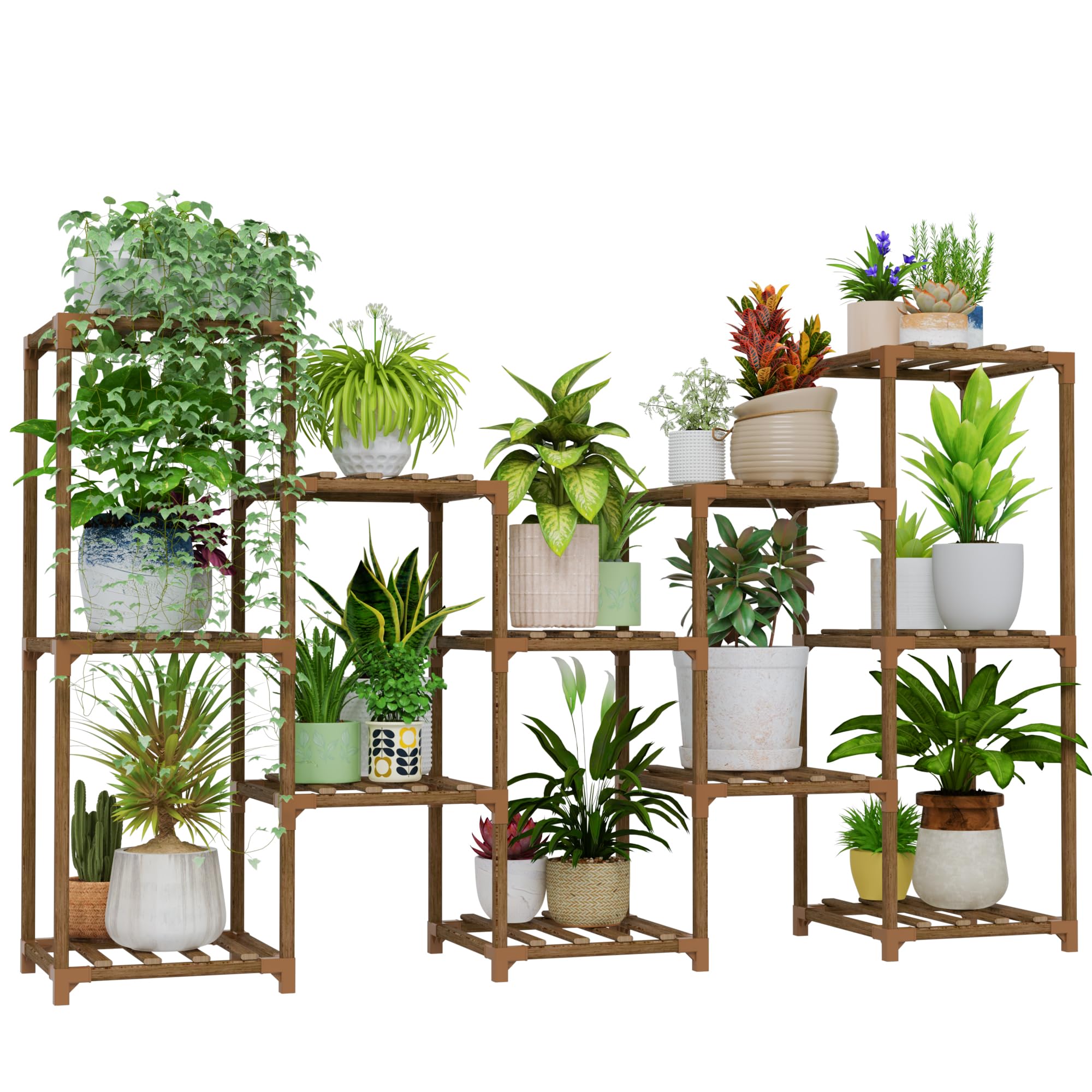 Bamworld Large Plant Shelf Outdoor Wood Plant Stand Large Rack for Living Room Patio, Balcony and Garden