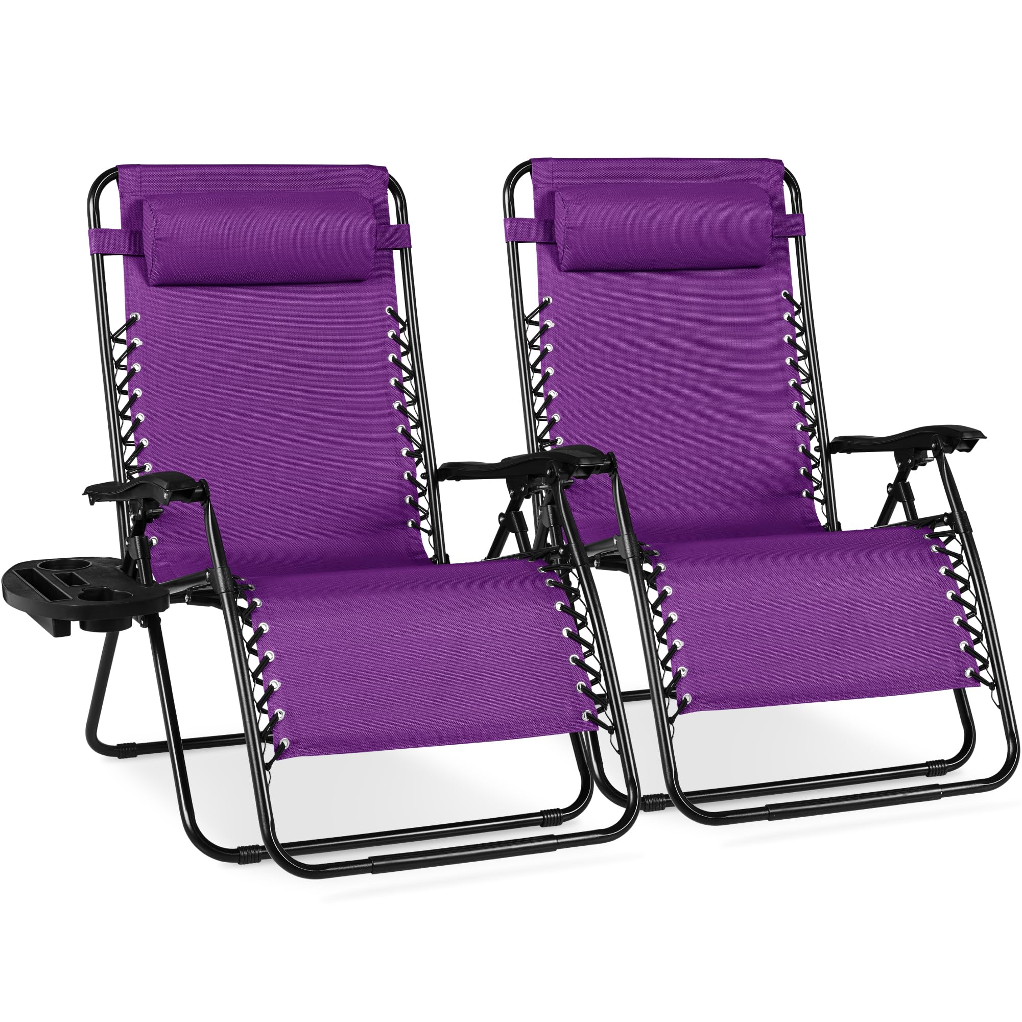 Best Choice Products Set of 2 Adjustable Steel Mesh Zero Gravity Lounge Chair Recliners w/Pillows and Cup Holder Trays - Ice Gray