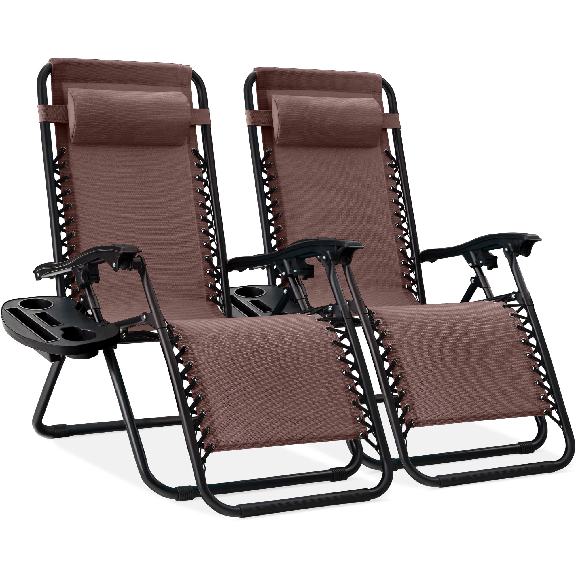 Best Choice Products Set of 2 Adjustable Steel Mesh Zero Gravity Lounge Chair Recliners w/Pillows and Cup Holder Trays - Ice Gray