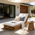 Bard Acacia Wood Chaise Lounge, 3-Position Recliner with Thick Cushion, Teak & Cream