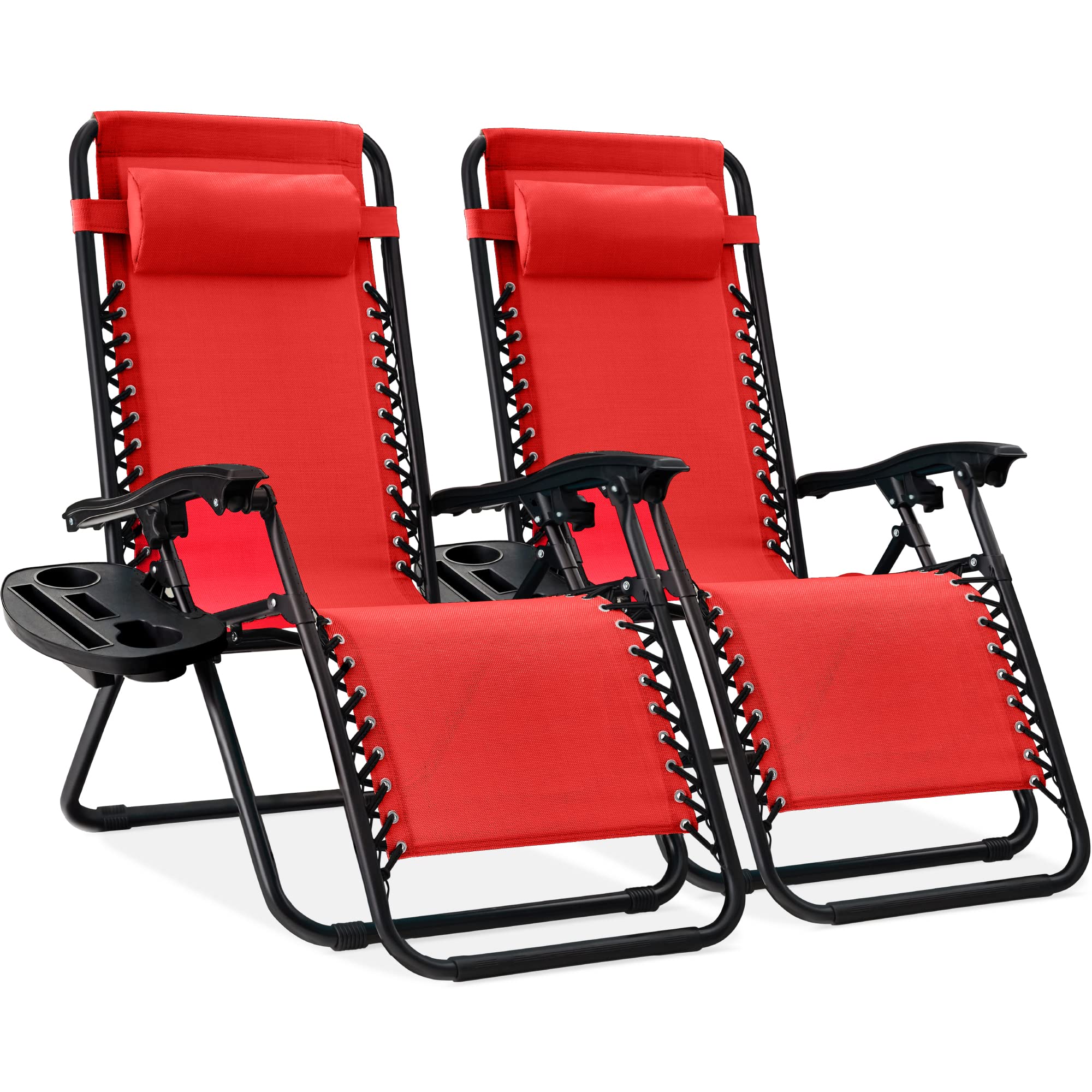 Best Choice Products Set of 2 Adjustable Steel Mesh Zero Gravity Lounge Chair Recliners w/Pillows and Cup Holder Trays - Ice Gray
