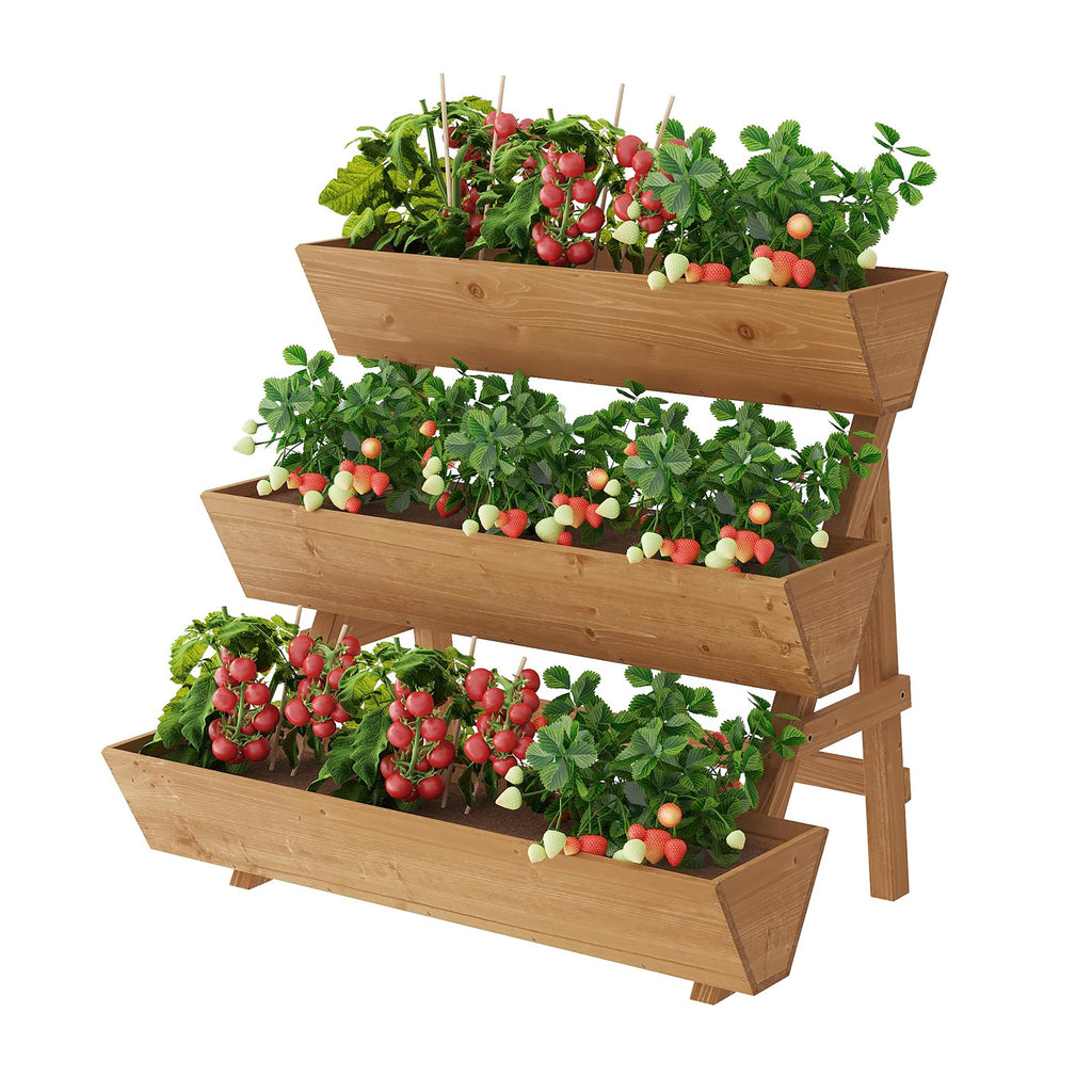 3-Tier Wooden Vertical Raised Garden Bed with Legs, Tiered Planter Box, Vertical Garden Planter,Wood Plant Stand Wood Flower Rack for Patio, Balcony, Freestanding. (Carbonized-Large)