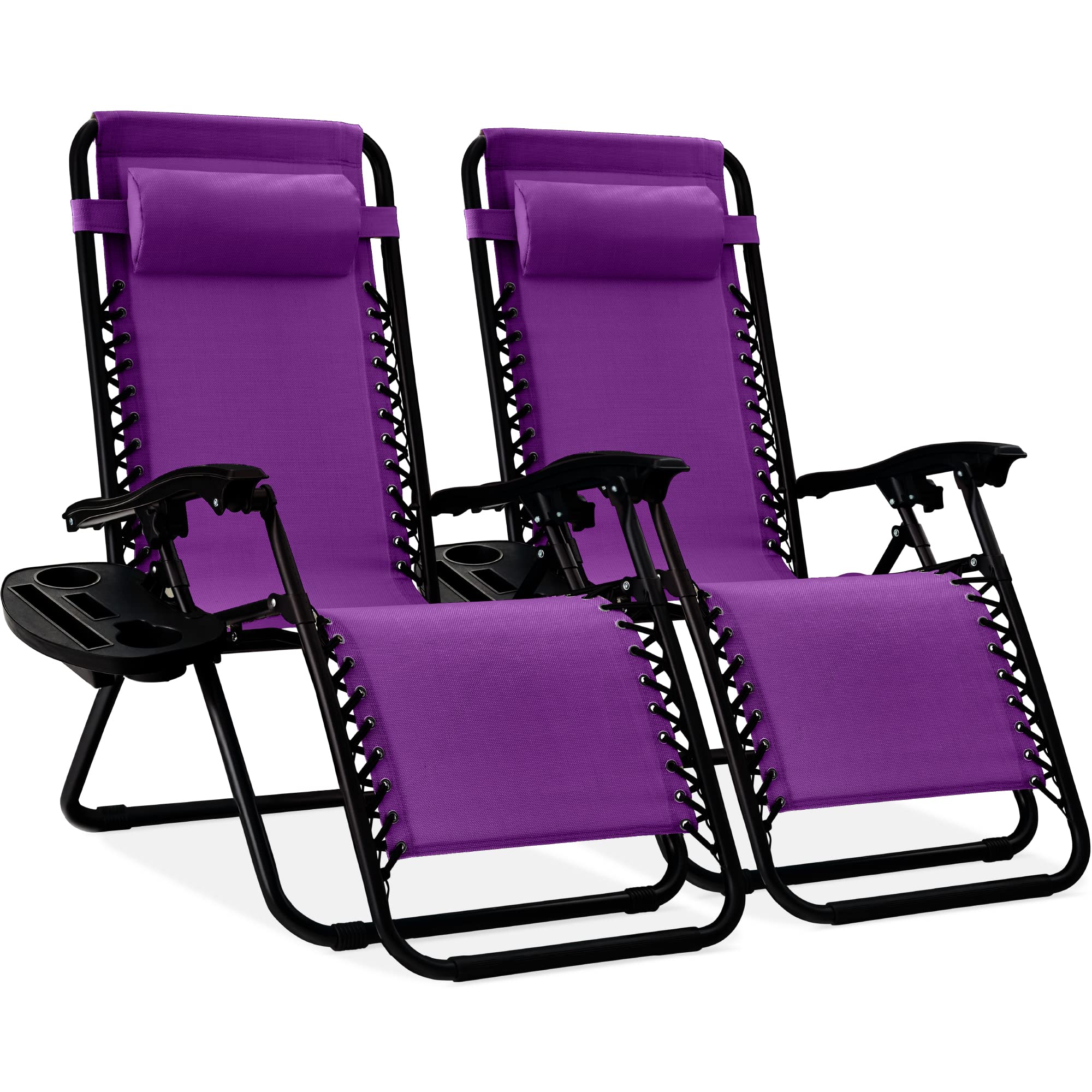 Best Choice Products Set of 2 Adjustable Steel Mesh Zero Gravity Lounge Chair Recliners w/Pillows and Cup Holder Trays - Ice Gray