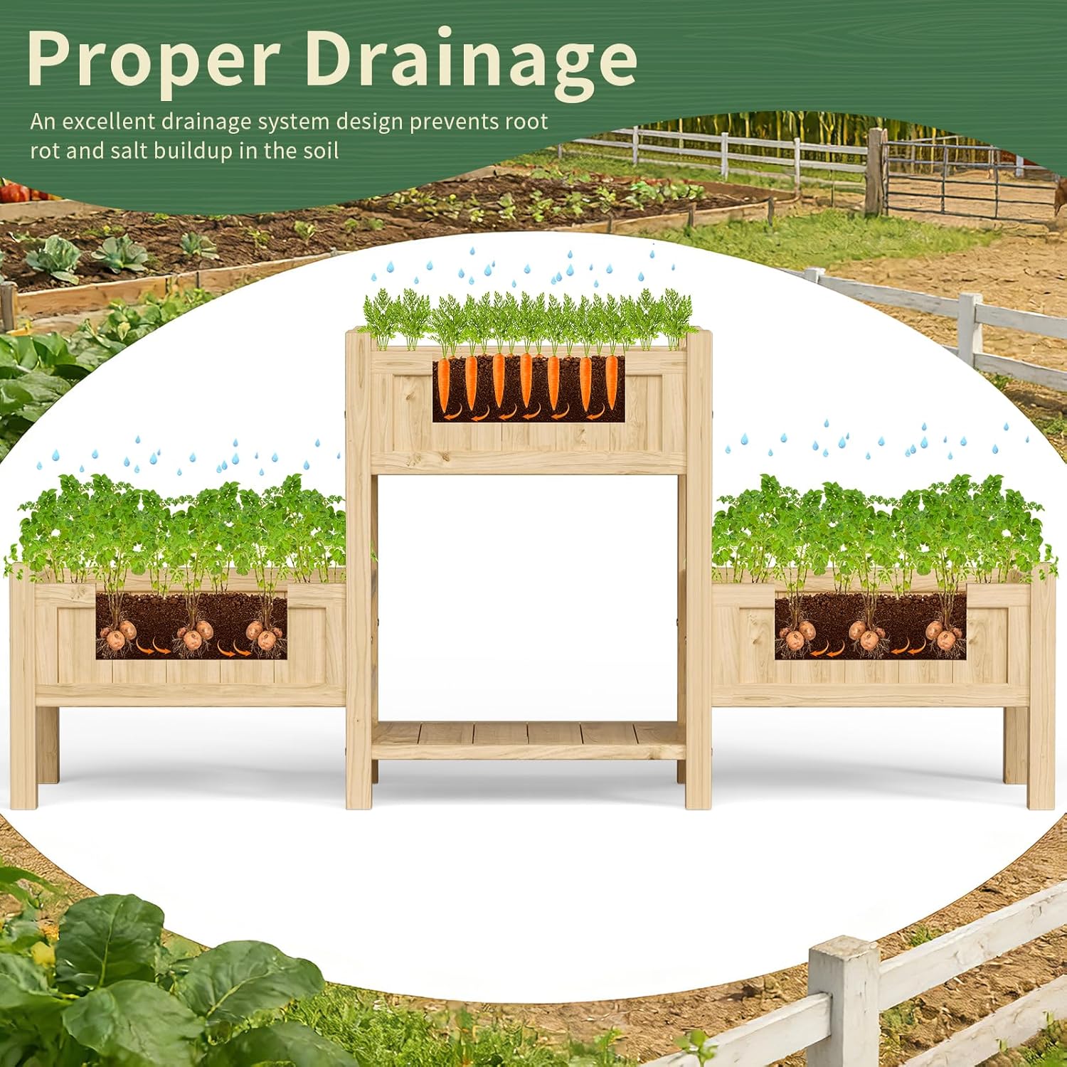 Extra Large Wooden Raised Garden Bed with Legs & Storage Shelf 3 Tier Outdoor Elevated Planter Box for Patios/Herbs/Flowers/Vegetables, Easy Assembly, Natural