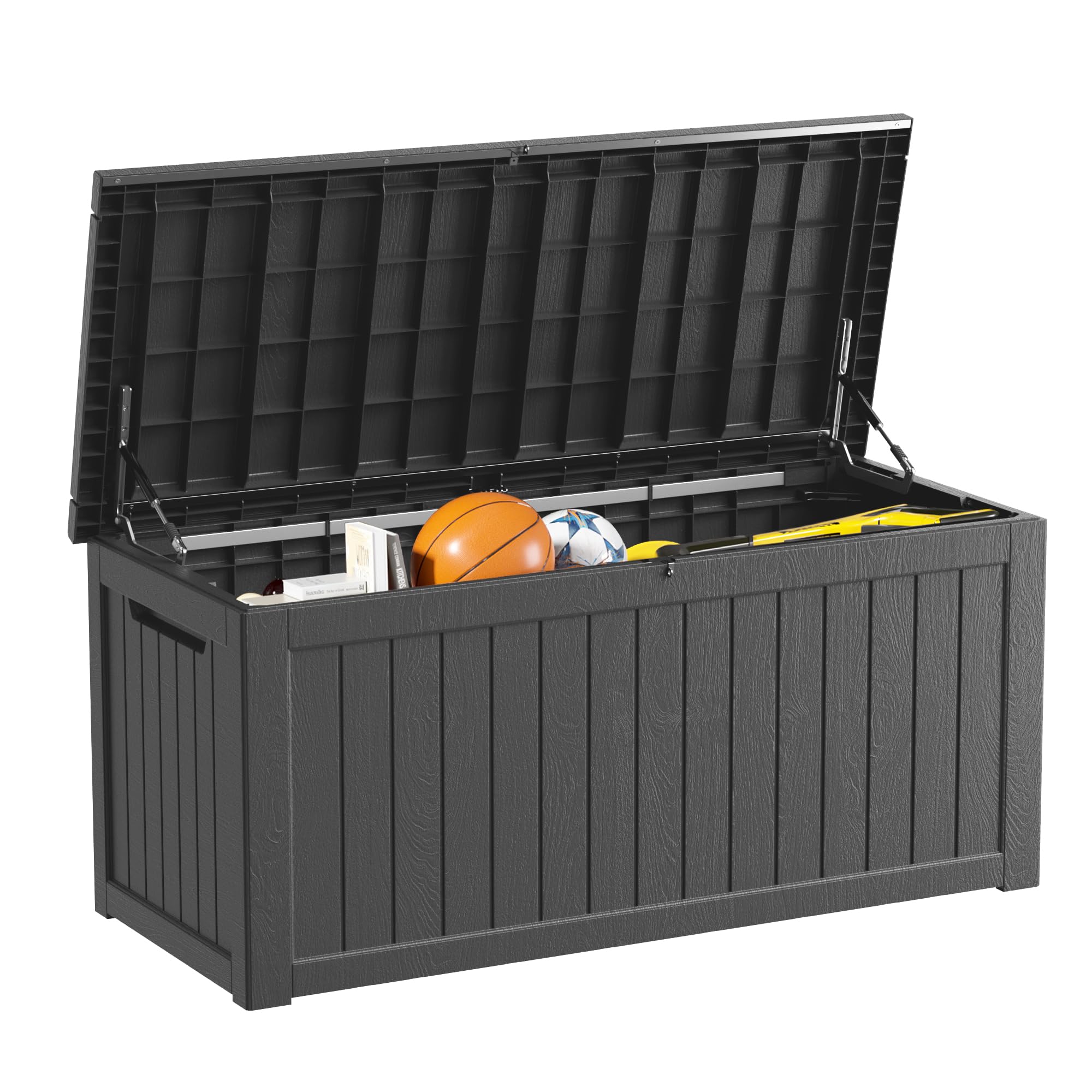 Outdoor Storage Box Waterproof, 270 Gallon Lockable Resin Deck Box Large, Patio Storage Bin for Pool Accessories Cushion Furniture, Garden Tools, UV-Resistant Outside Delivery Grey