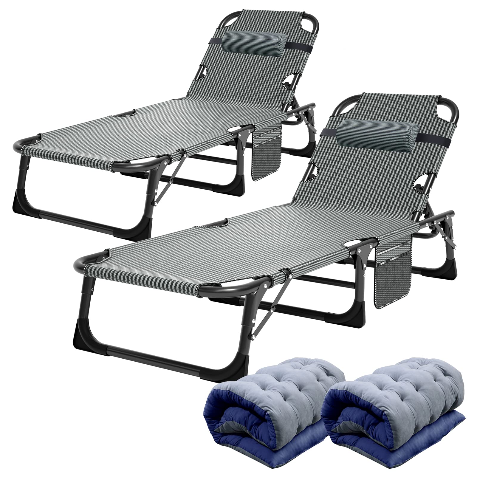 ABORON Chaise Lounge Chair,5 Positions Padded Outdoor Tanning Chair,Heavy Duty Portable Lounge Chair for Outdoor Sunbathing Patio Pool Lawn Deck Poolside,Support up to 440 Lbs