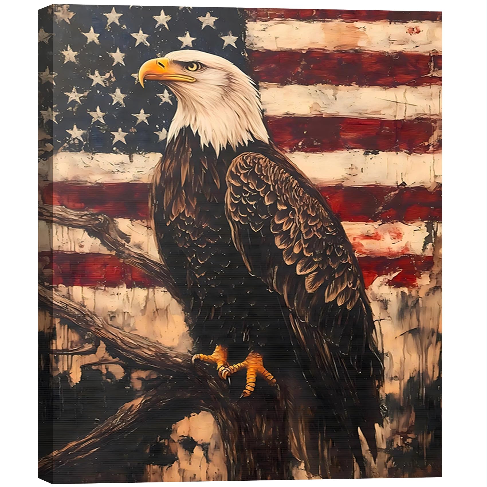 Vintage American Flag Wildflower Canvas Wall Art for Living Room, Framed Patriotic 4th of July Canvas Prints Pictures, Rustic Farmhouse Artwork for Enterway Bedroom Bathroom Wall Decor