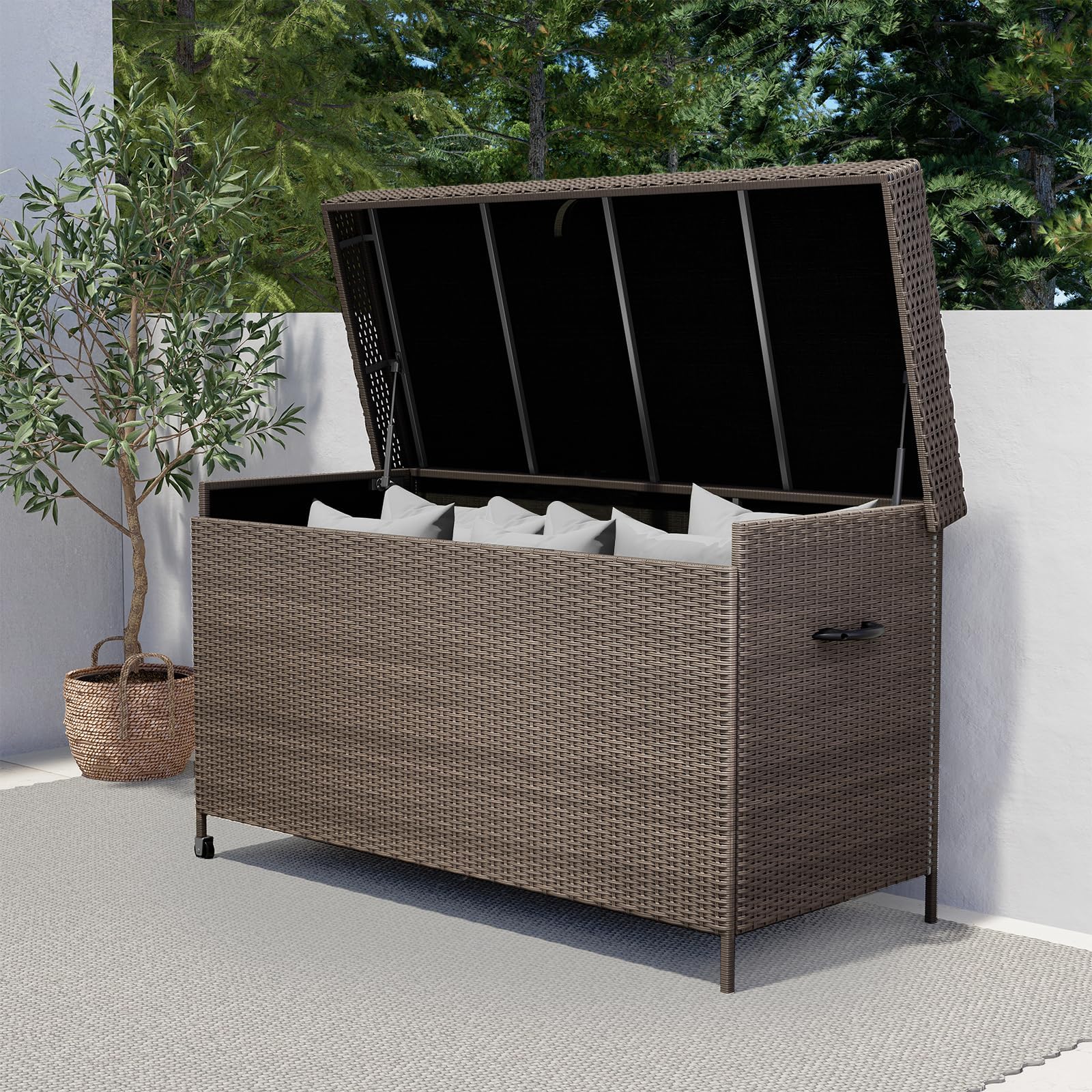 Grand patio 170 Gallon Deck Storage Box Deck Box Outdoor Storage Box Indoor Wicker Storage Bin Patio Storage Box for Patio Furniture Cushions Garden Tools Pool Accessories, Black