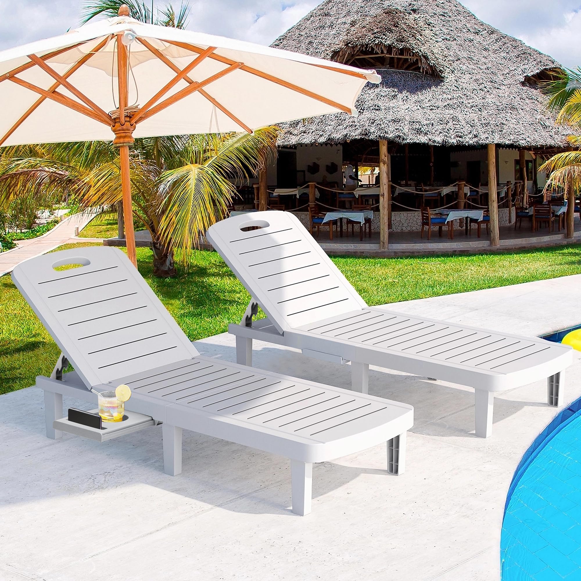 Outdoor Chaise Lounge Set of 4, Waterproof Resin Lounge Chairs for Outside w/Adjustable 5 Positions All Weather Use Recliner Chair for Patio, Poolside, Beach, Yard, Grey