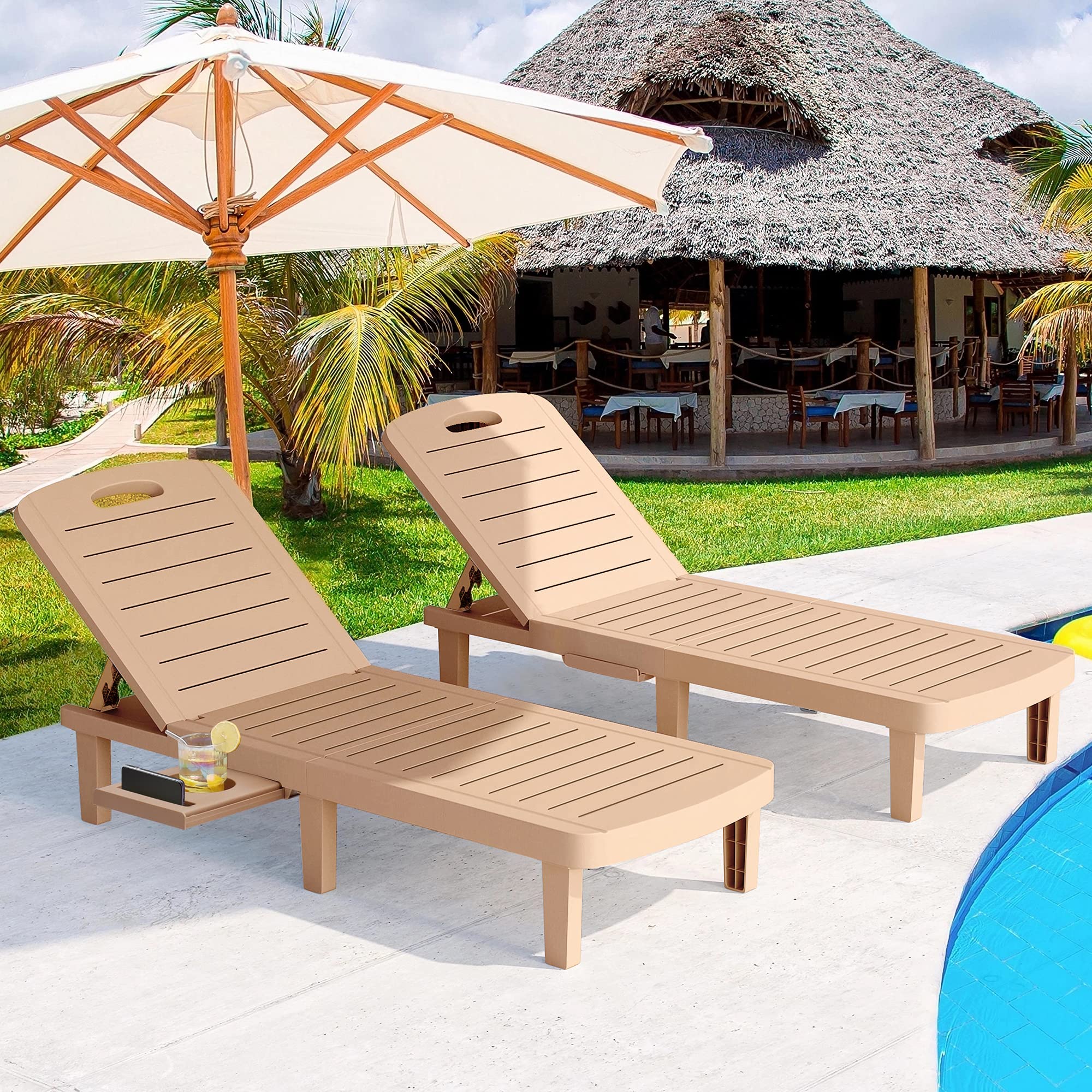 Outdoor Chaise Lounge Set of 4, Waterproof Resin Lounge Chairs for Outside w/Adjustable 5 Positions All Weather Use Recliner Chair for Patio, Poolside, Beach, Yard, Grey