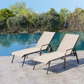 2PC Beige Crestlive Outdoor Chaise Lounge Chair with 5-Position Recline