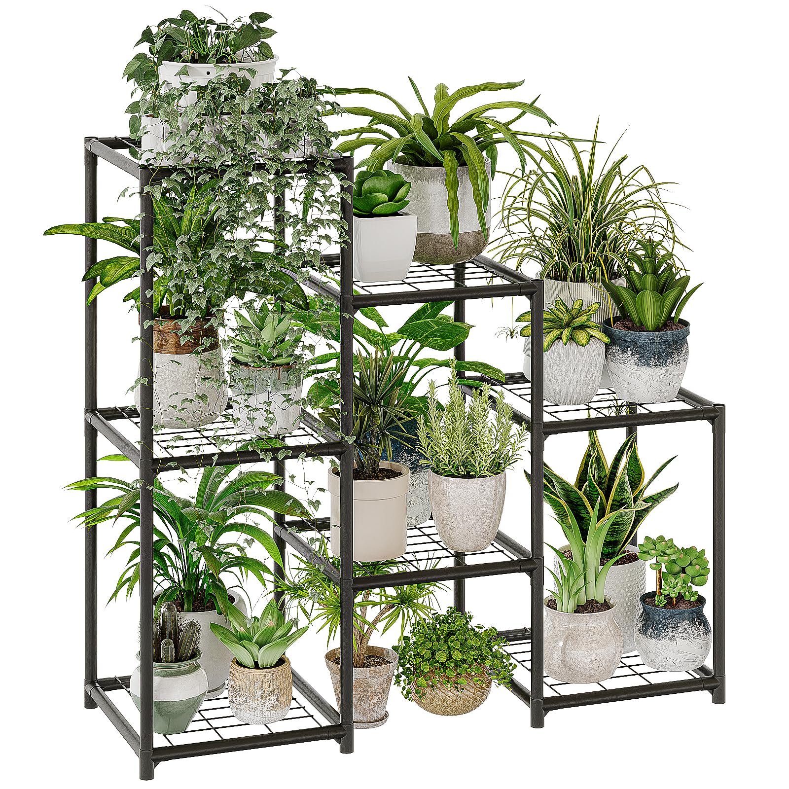 Bamworld Large Plant Shelf Outdoor Wood Plant Stand Large Rack for Living Room Patio, Balcony and Garden