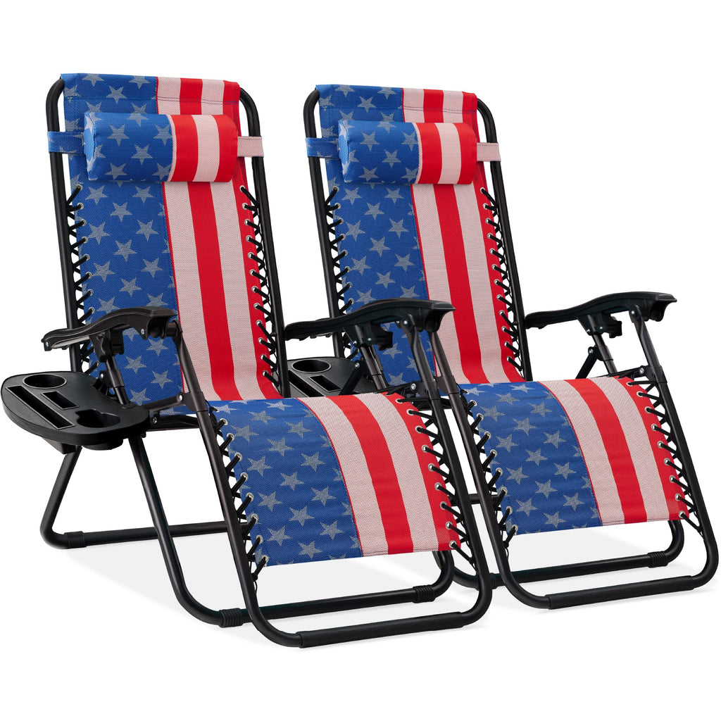 Best Choice Products Set of 2 Adjustable Steel Mesh Zero Gravity Lounge Chair Recliners w/Pillows and Cup Holder Trays - Ice Gray
