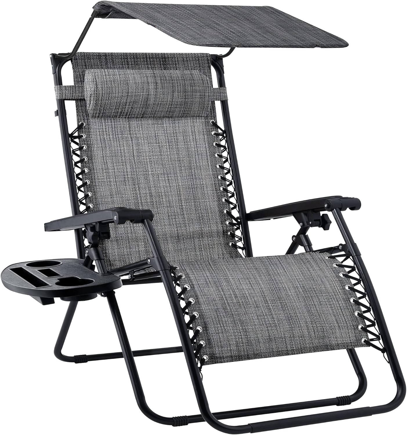 Best Choice Products Folding Zero Gravity Outdoor Recliner Patio Lounge Chair w/Adjustable Canopy Shade, Headrest, Side Accessory Tray, Textilene Mesh - Beige