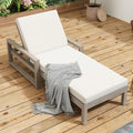 Leisure Zone 5-Position Adjustable Outdoor Chaise Lounge, Solid Acacia Wood Patio Recliner Chair with Beige Thick Weather-Resistant Cushions for Pool, Garden, Balcony (Light Teak)