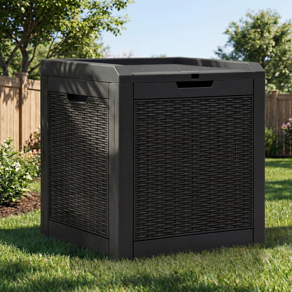 YITAHOME 100 Gallon Resin Deck Box, Weather Resistant Outdoor Storage Box, Lockable Indoor Outdoor Storage for Supplies and Essentials, Dark Brown