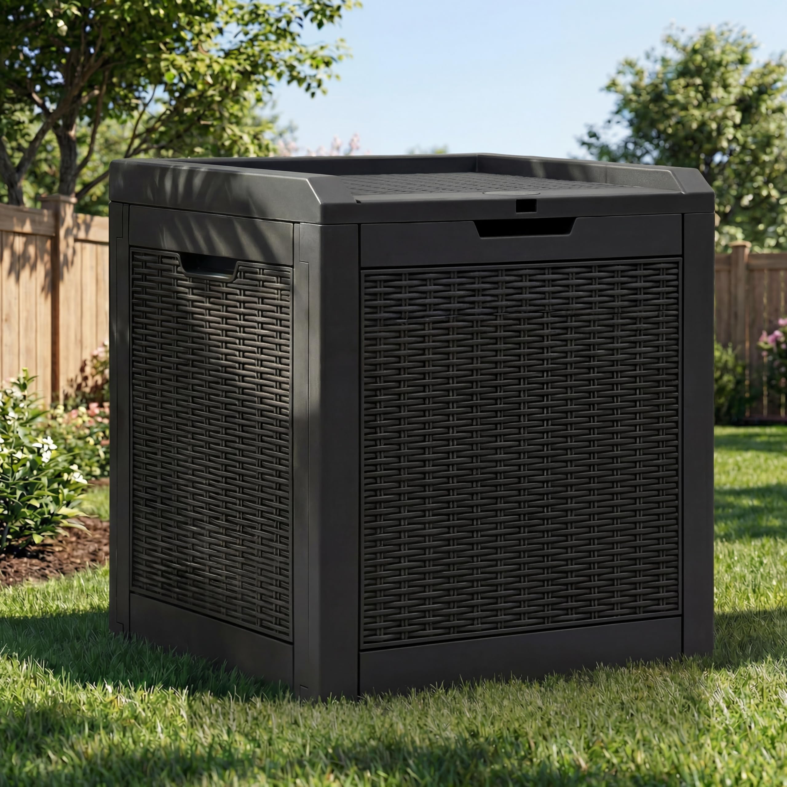 YITAHOME 100 Gallon Resin Deck Box, Weather Resistant Outdoor Storage Box, Lockable Indoor Outdoor Storage for Supplies and Essentials, Dark Brown