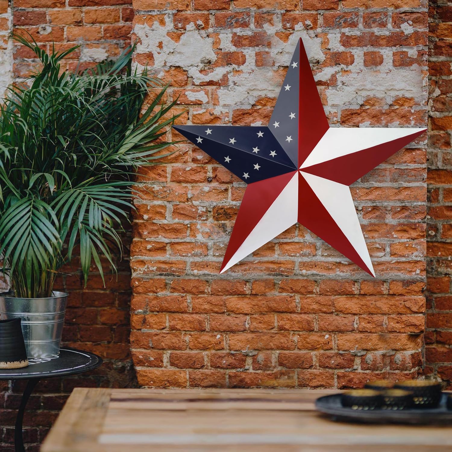 JoyEvy 23.4" American Barn Star US Flag Stars Indoor Outdoor Decor, Metal Patriotic Star Wall Decoration, Texas Stars for Outside Rustic Vintage Western Country Home Farmhouse Wall Ornament